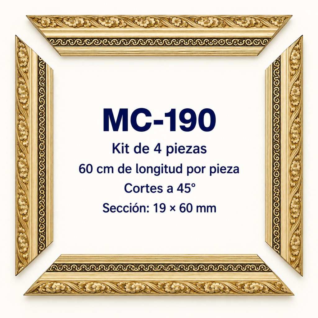 Moldura de madera grabada para marco MC190 – Kit de 4 piezas