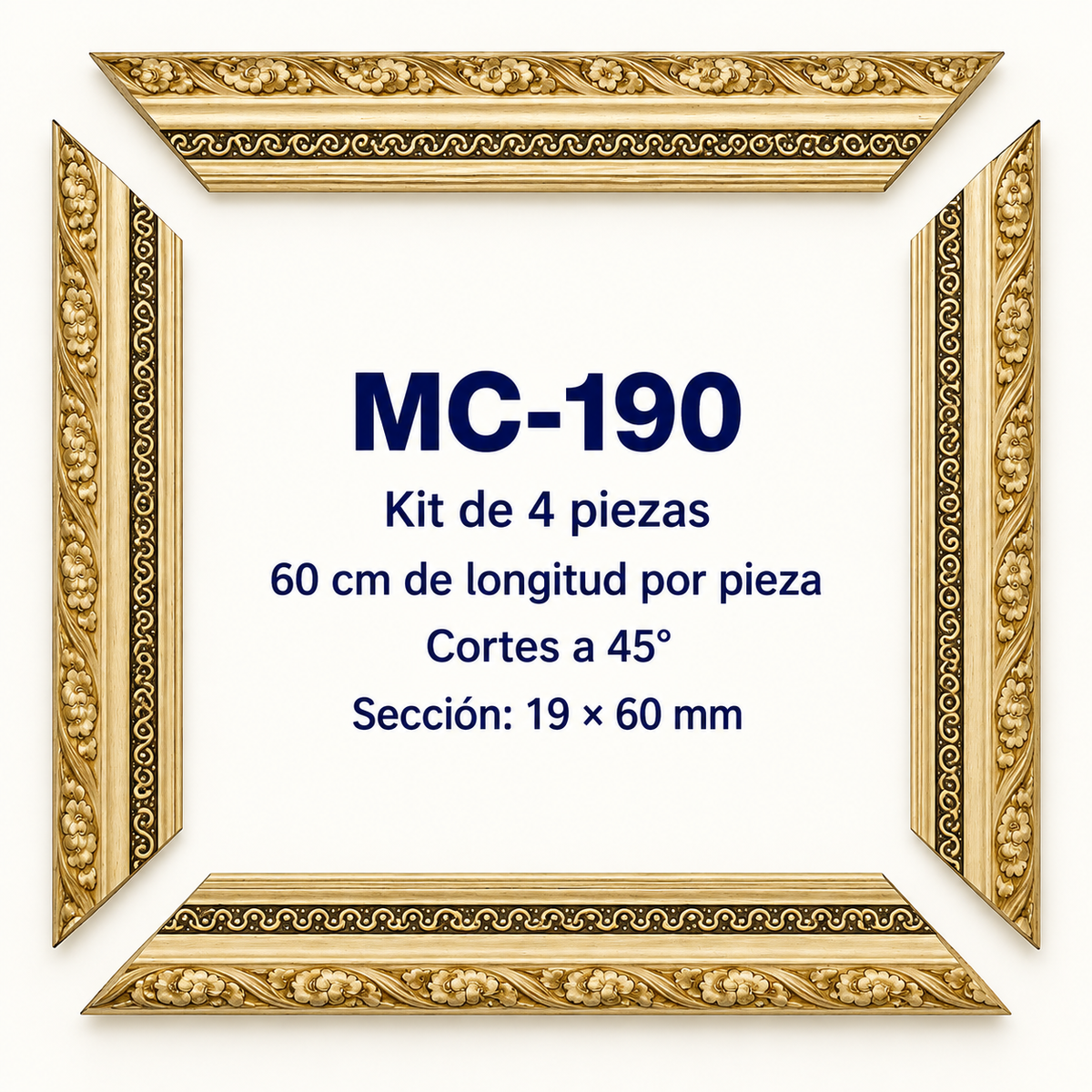 Moldura de madera grabada para marco MC190 – Kit de 4 piezas