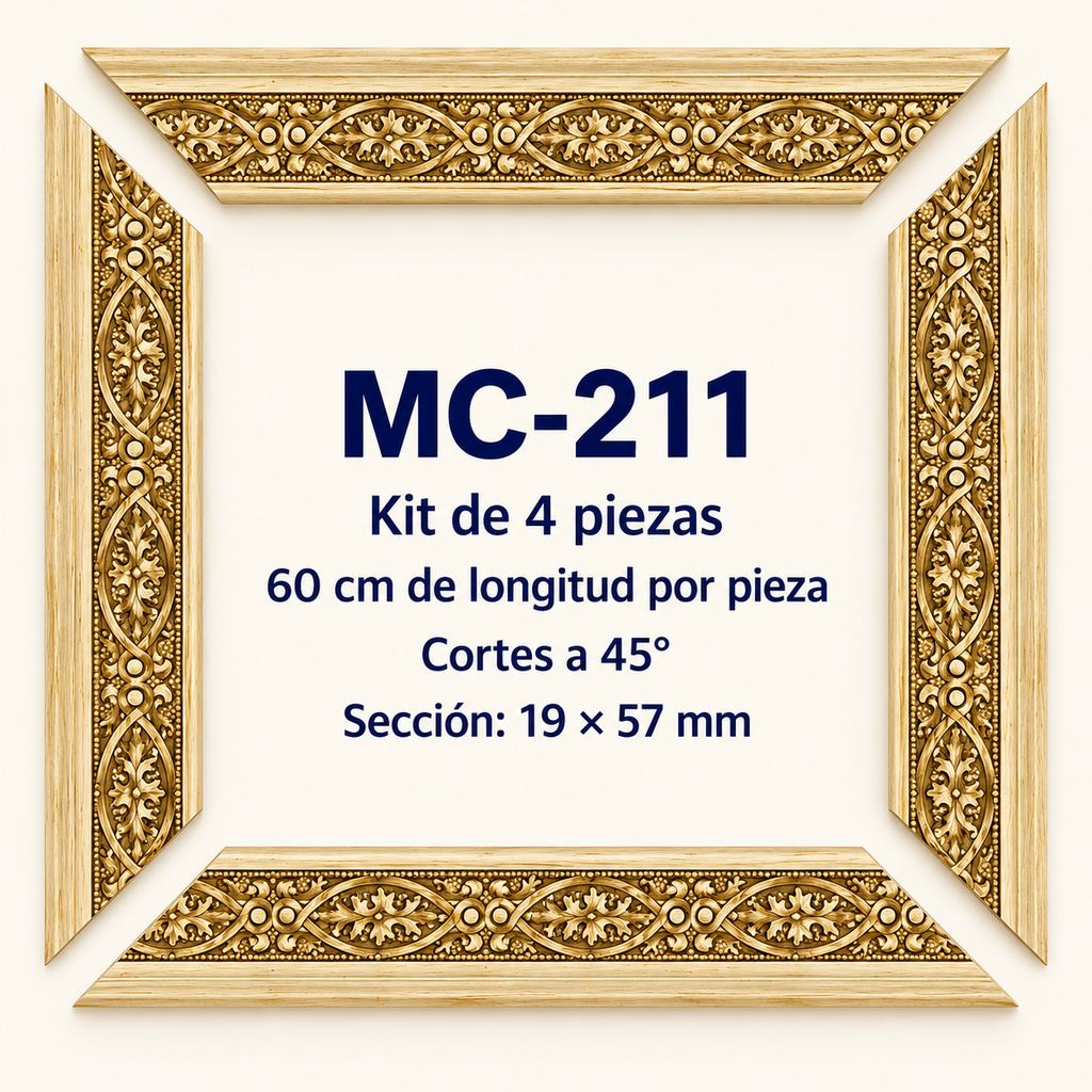 Moldura de madera grabada para marco MC211 – Kit de 4 piezas