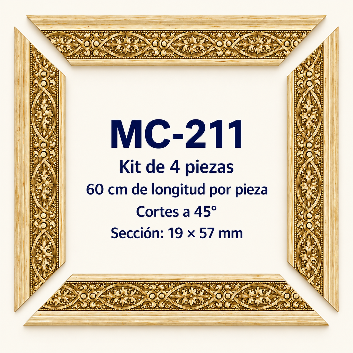 Moldura de madera grabada para marco MC211 – Kit de 4 piezas