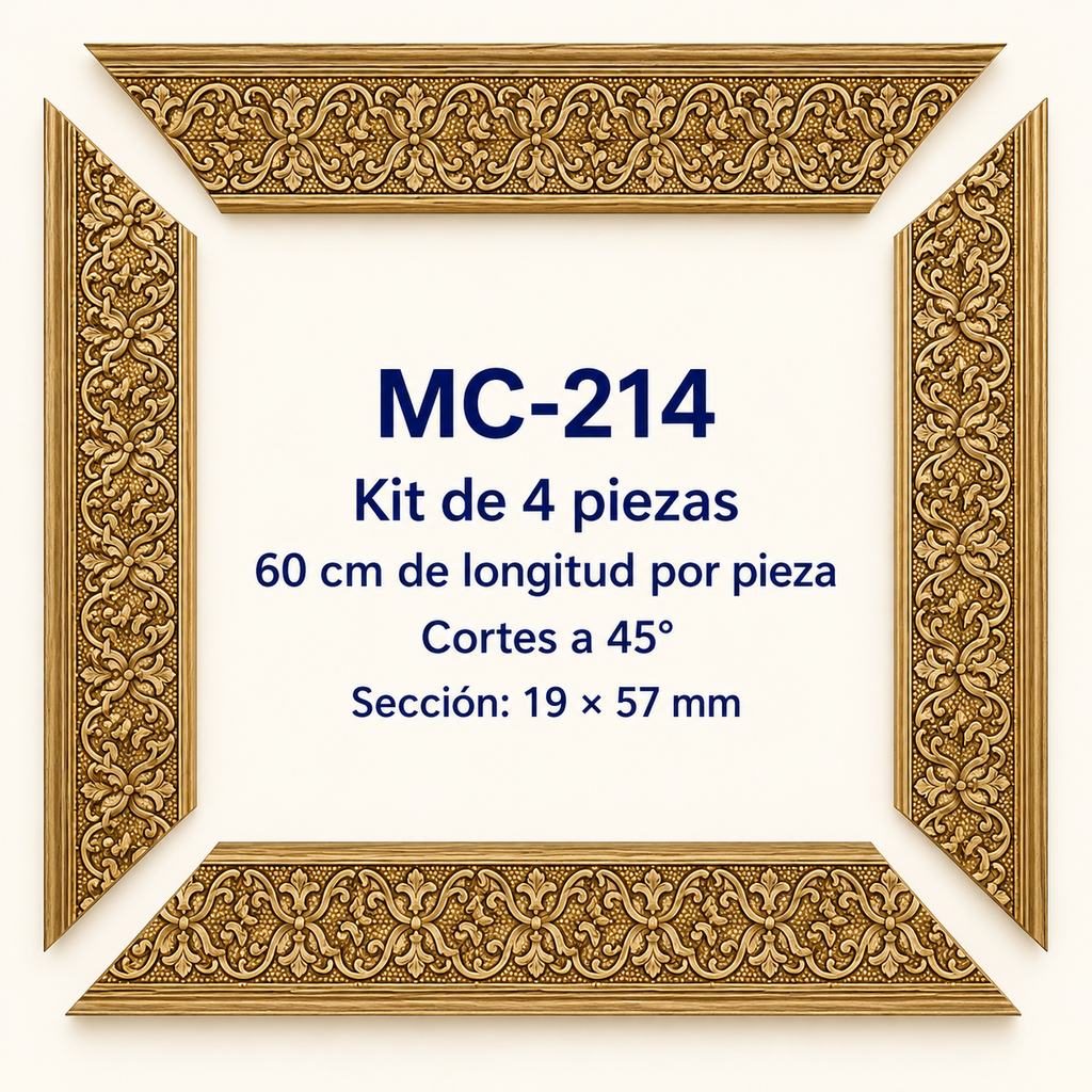 Moldura de madera grabada para marco MC214 – Kit de 4 piezas