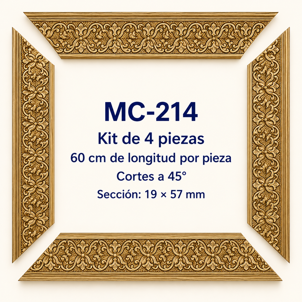 Moldura de madera grabada para marco MC214 – Kit de 4 piezas