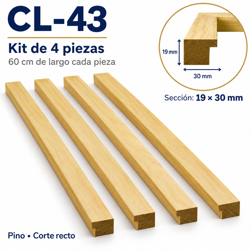 Moldura de madera lisa para marco CL43 – Kit de 4 piezas