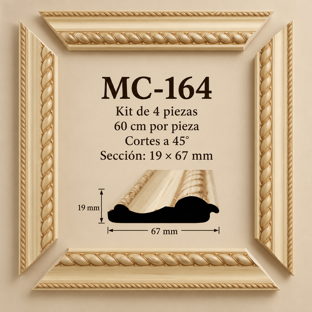 Moldura de madera grabada para marco MC164 – Kit de 4 piezas
