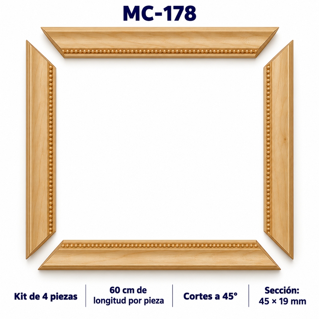 Moldura de madera grabada para marco MC178 – Kit de 4 piezas