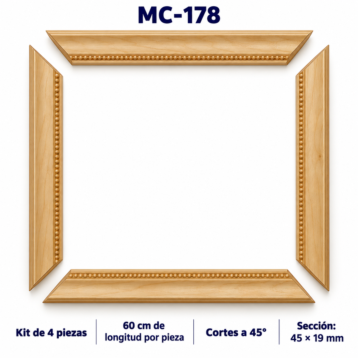 Moldura de madera grabada para marco MC178 – Kit de 4 piezas
