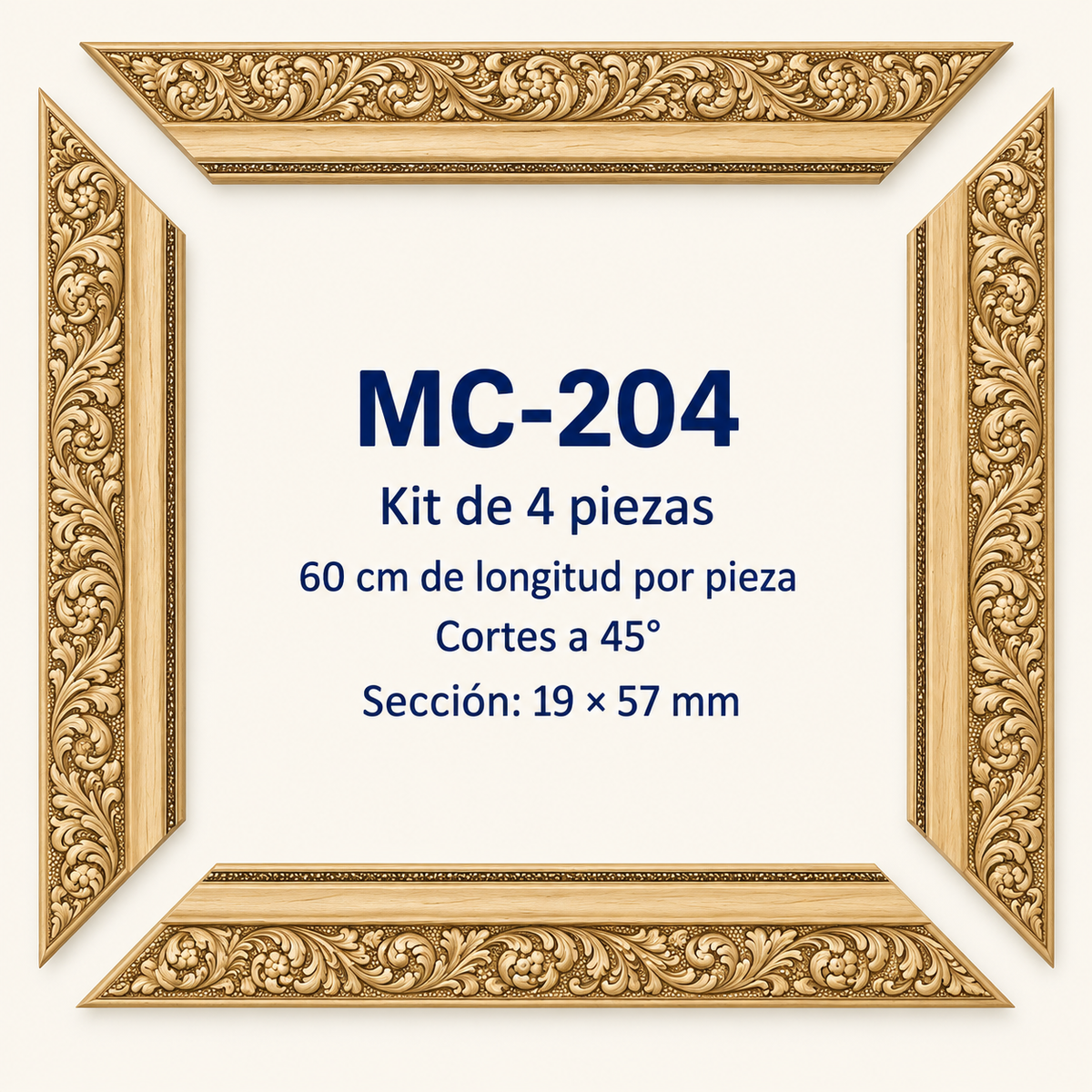 Moldura de madera grabada para marco MC204 – Kit de 4 piezas