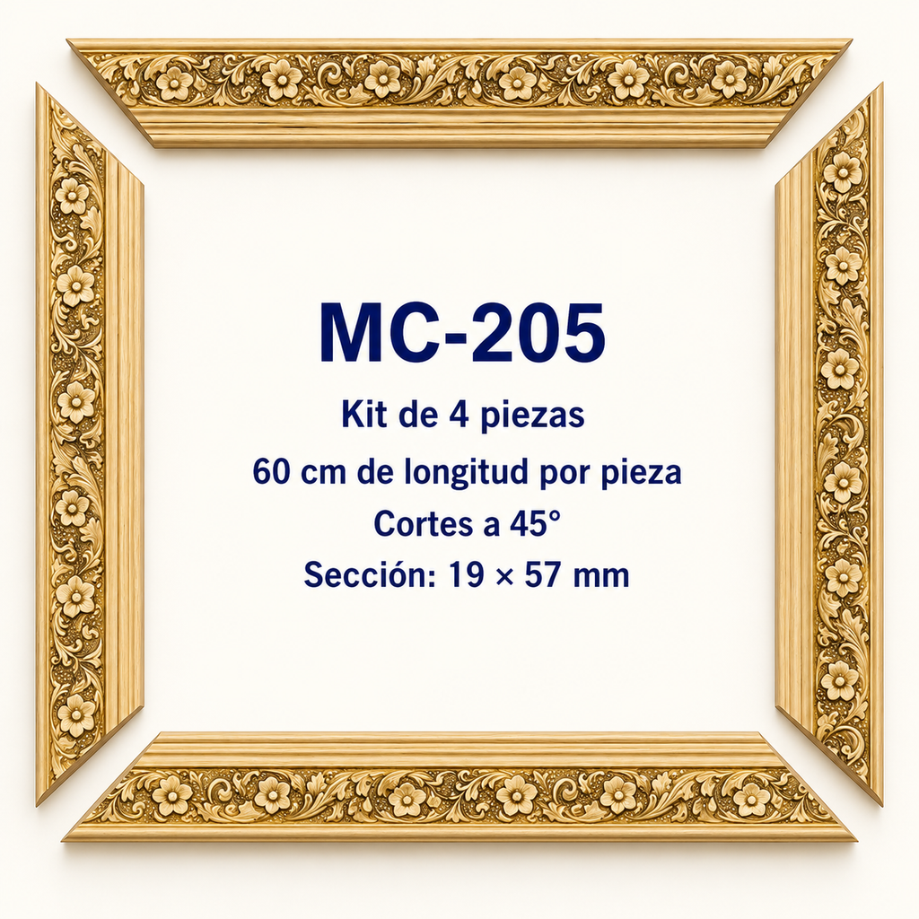 Moldura de madera grabada para marco MC205 – Kit de 4 piezas