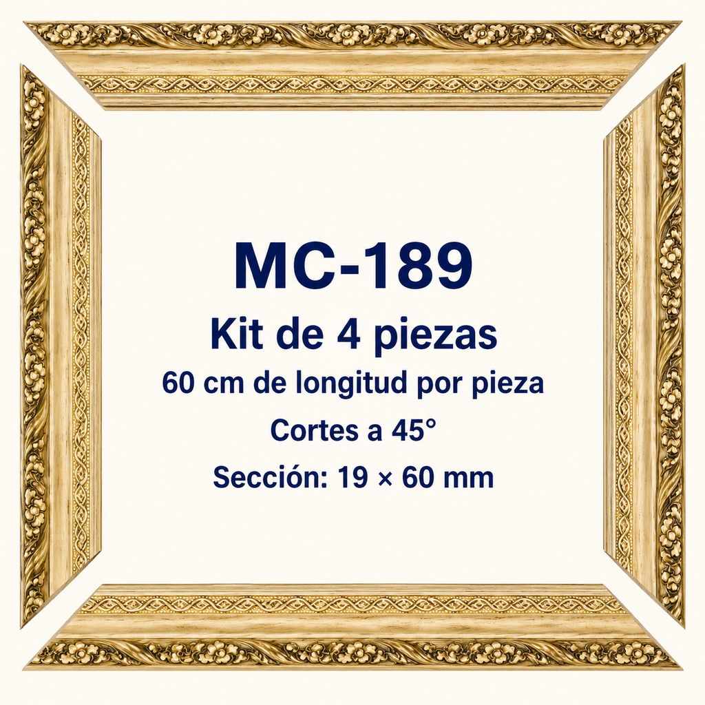Moldura de madera grabada para marco MC189 – Kit de 4 piezas