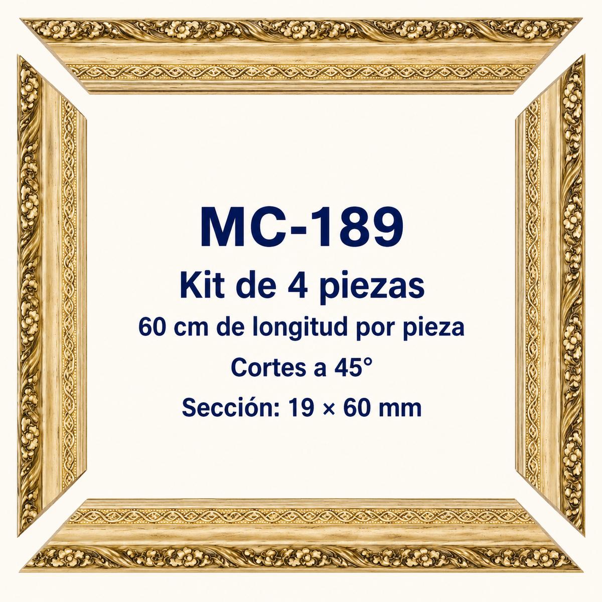 Moldura de madera grabada para marco MC189 – Kit de 4 piezas