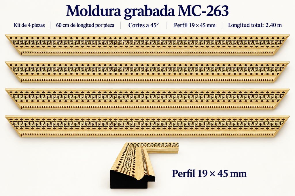 Moldura de madera grabada para marco MC263 – Kit de 4 piezas