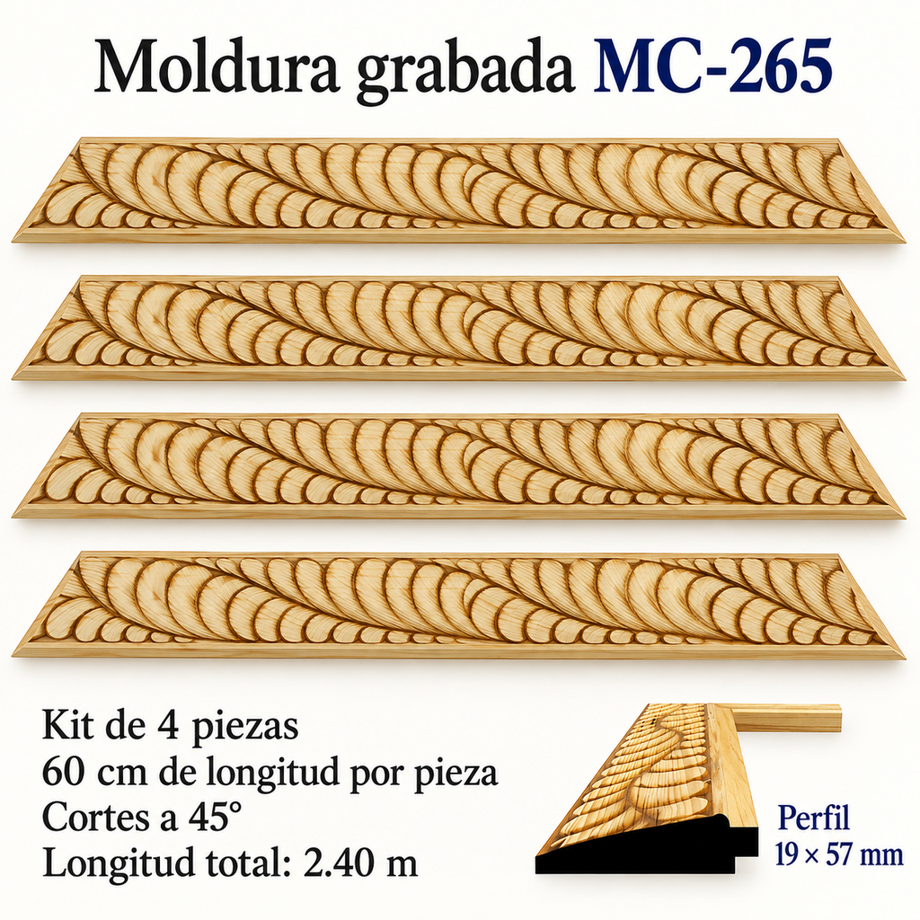 Moldura de madera grabada para marco MC265 – Kit de 4 piezas
