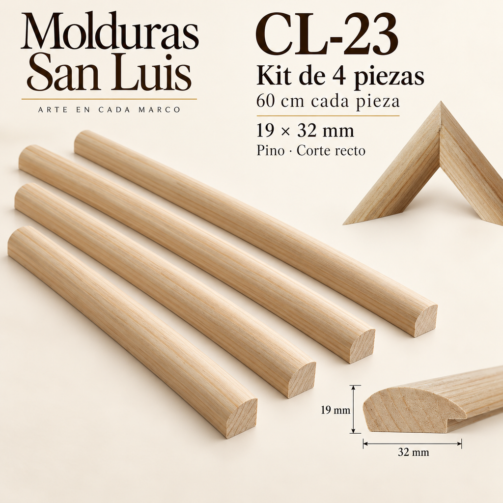 Moldura de madera lisa para marco CL23 – Kit de 4 piezas