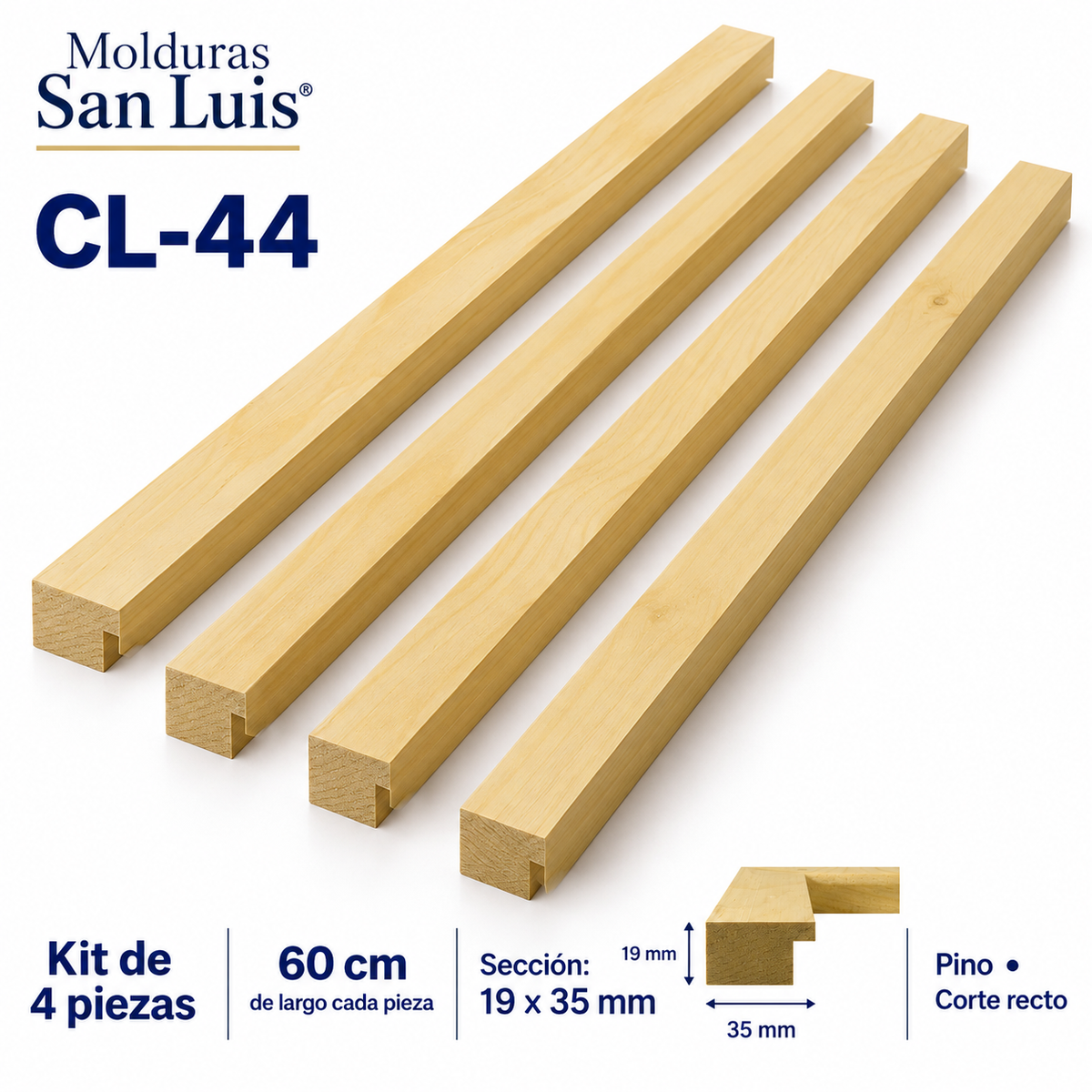 Moldura de madera lisa para marco CL44 – Kit de 4 piezas