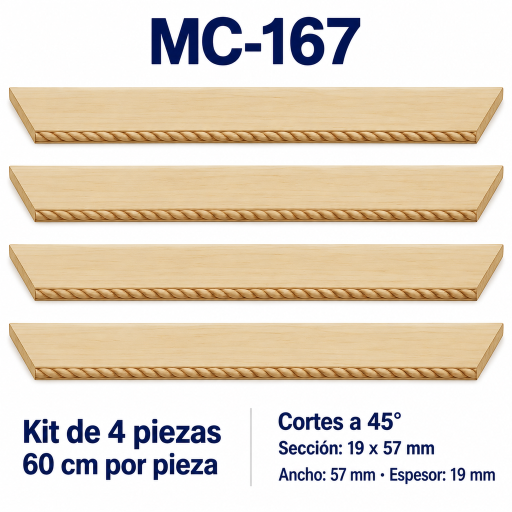 Moldura de madera grabada para marco MC167 – Kit de 4 piezas
