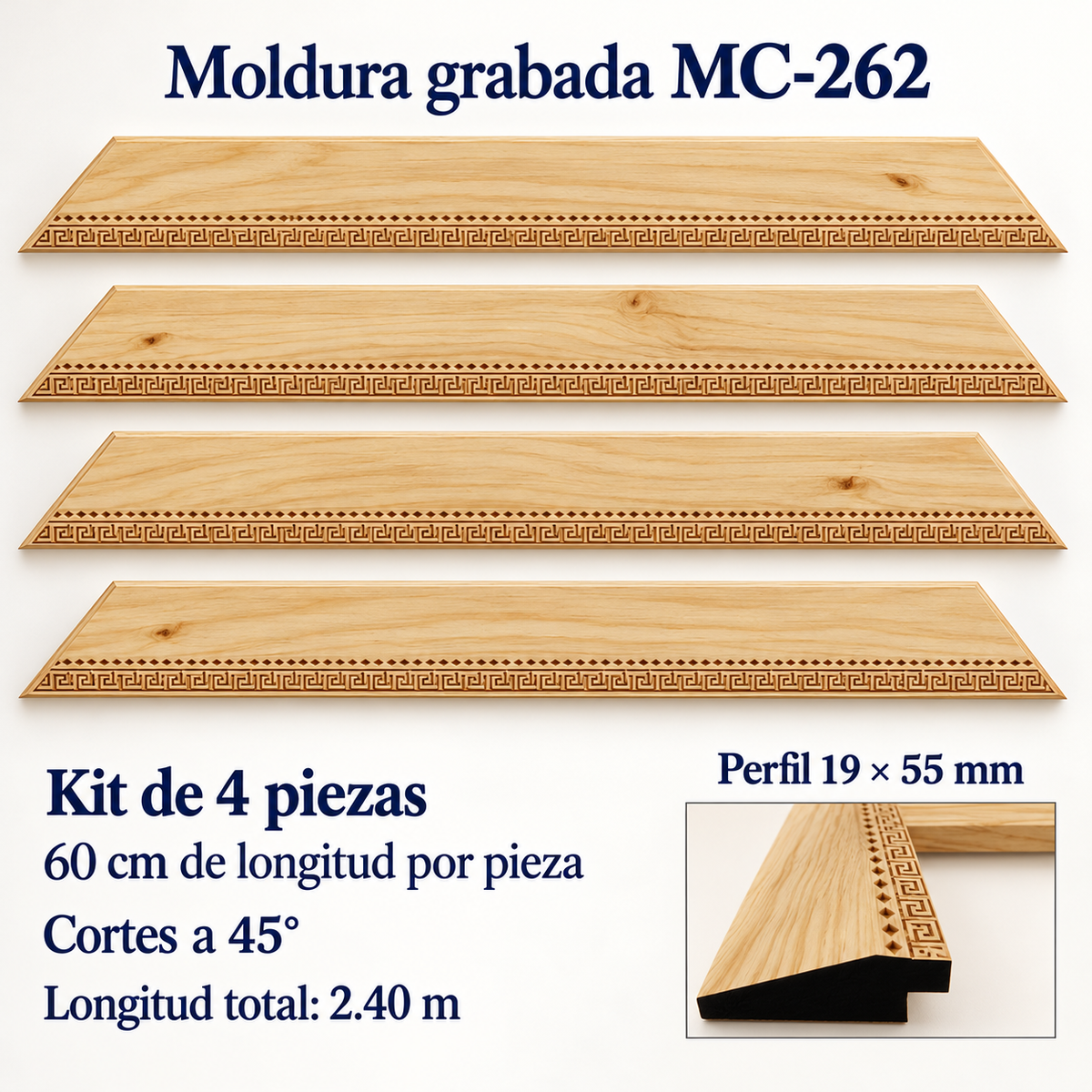 Moldura de madera grabada para marco MC262 – Kit de 4 piezas