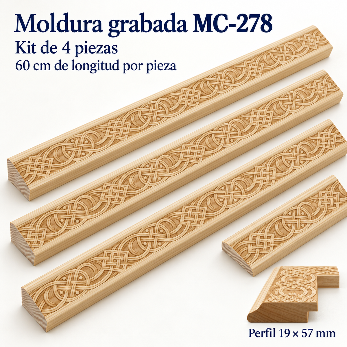 Moldura de madera grabada para marco MC278 – Kit de 4 piezas