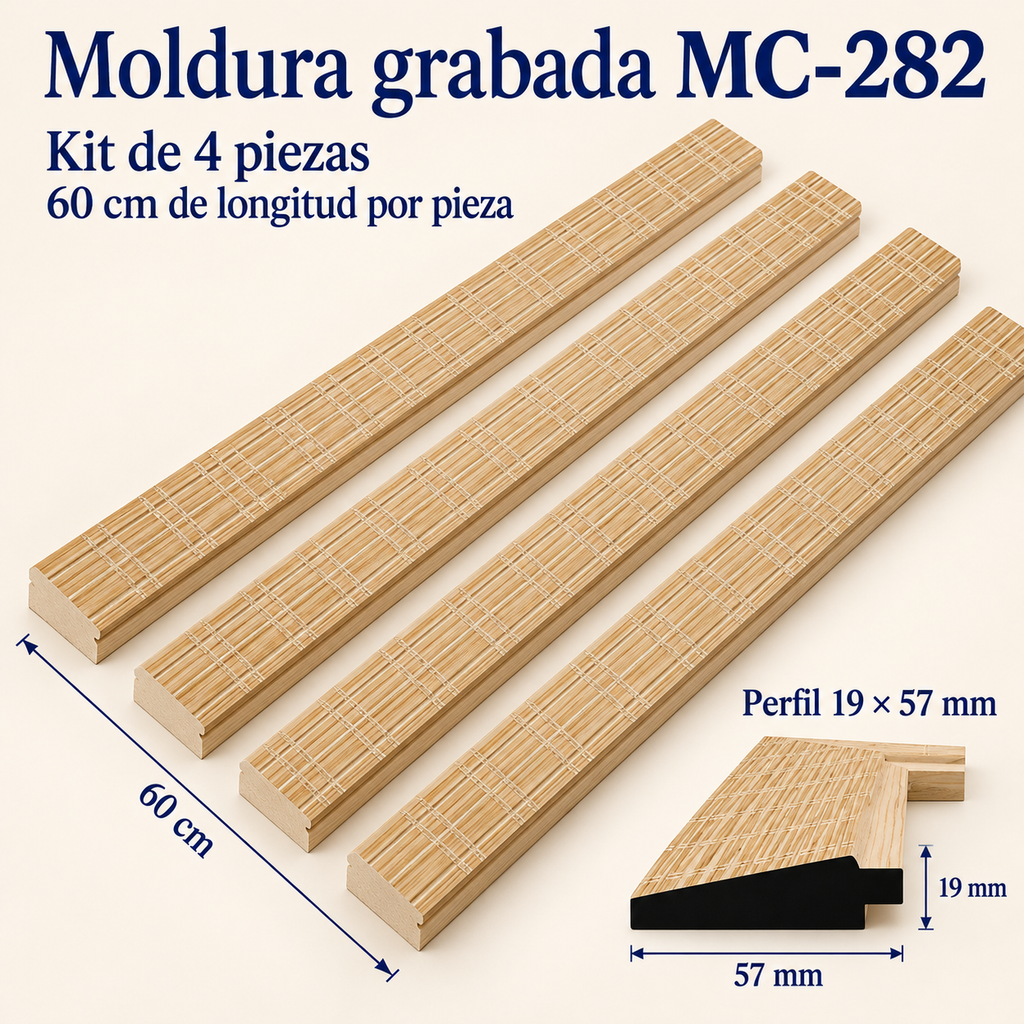 Moldura de madera grabada para marco MC282 – Kit de 4 piezas