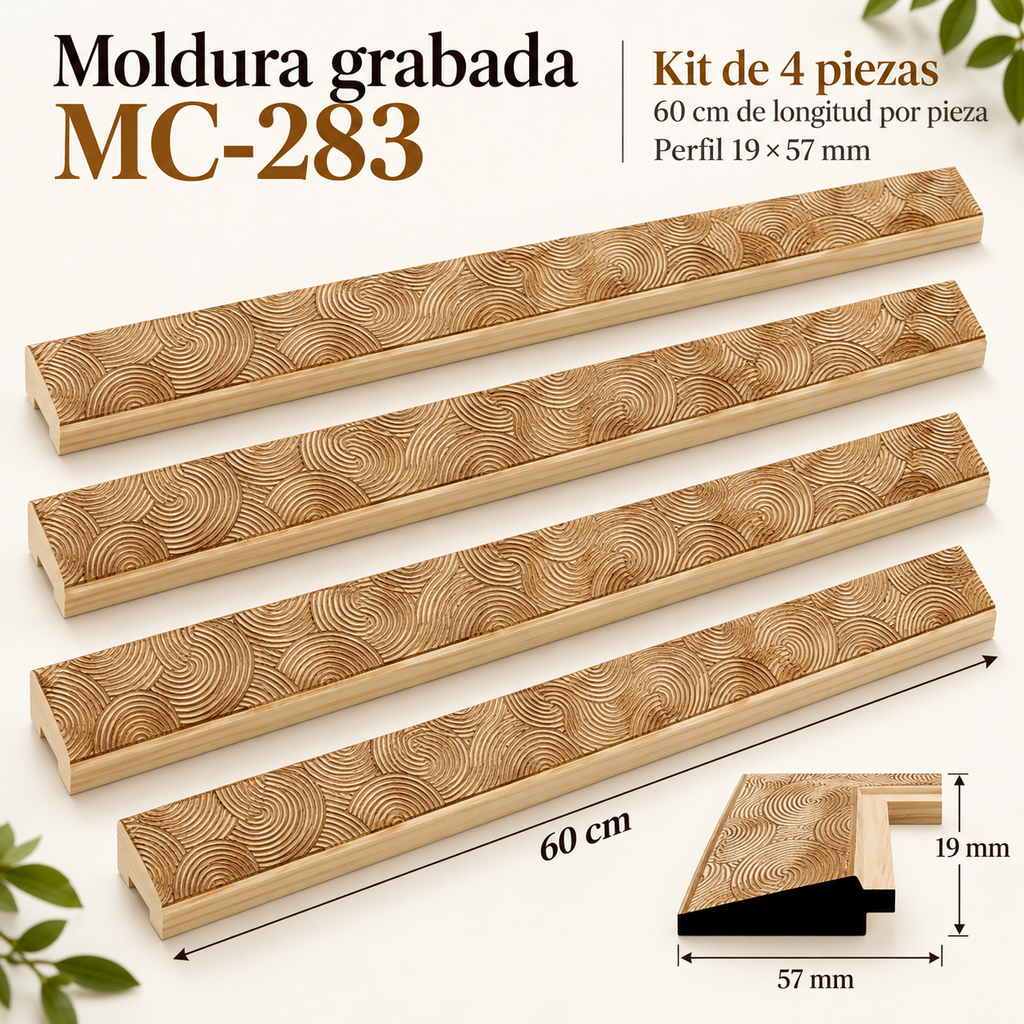 Moldura de madera grabada para marco MC283 – Kit de 4 piezas