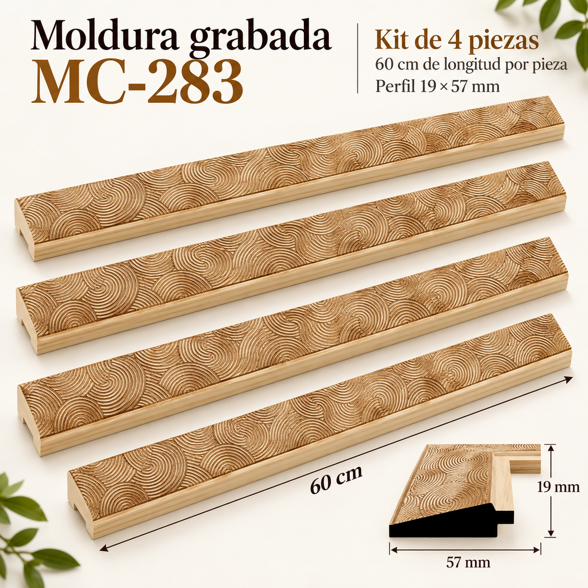 Moldura de madera grabada para marco MC283 – Kit de 4 piezas