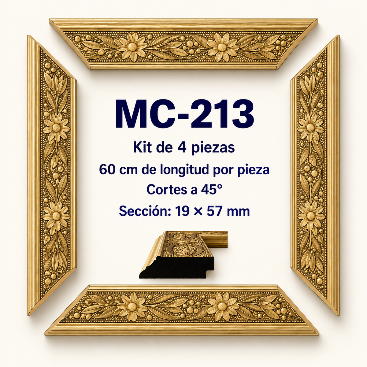 Moldura de madera grabada para marco MC213 – Kit de 4 piezas