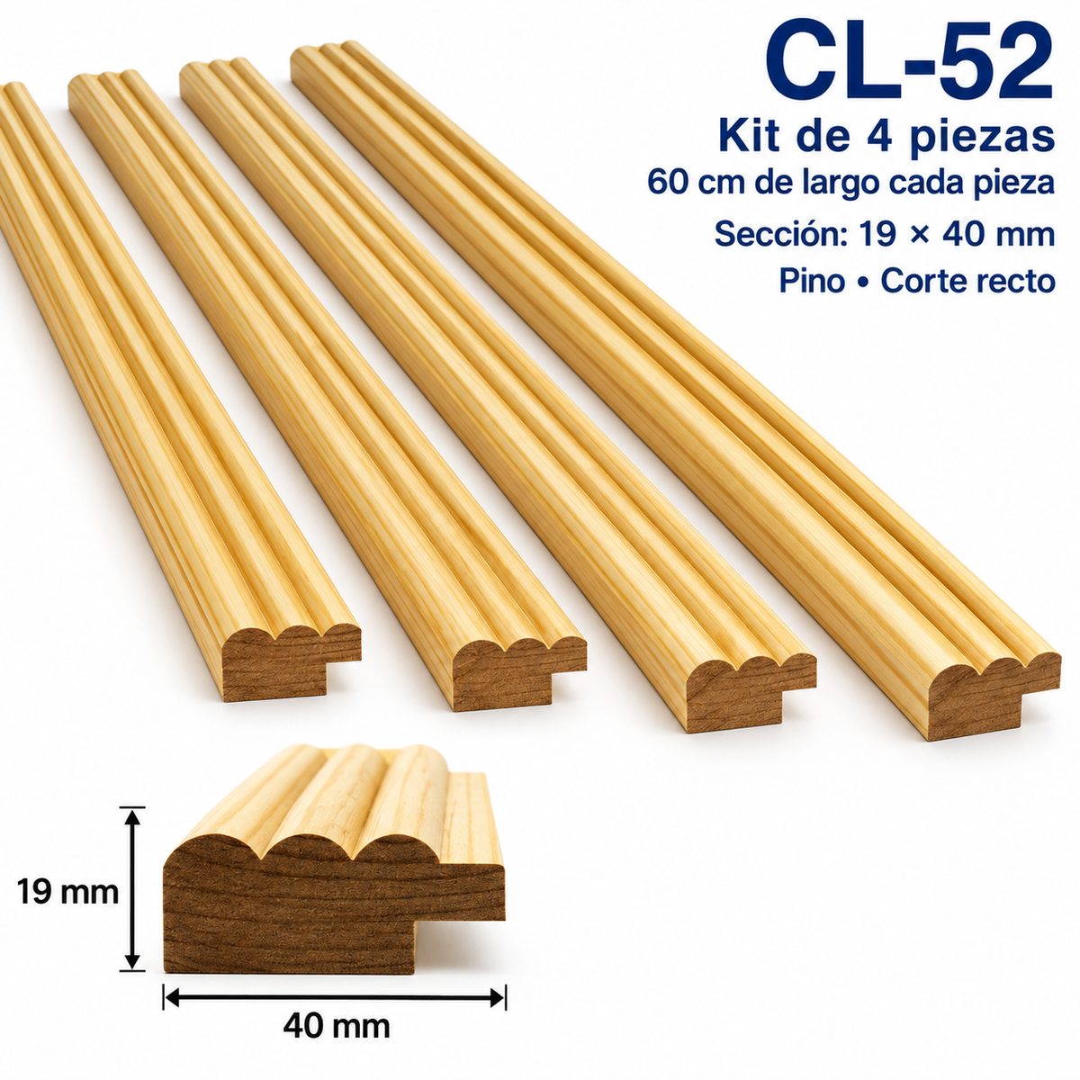Moldura de madera lisa para marco CL52 – Kit de 4 piezas