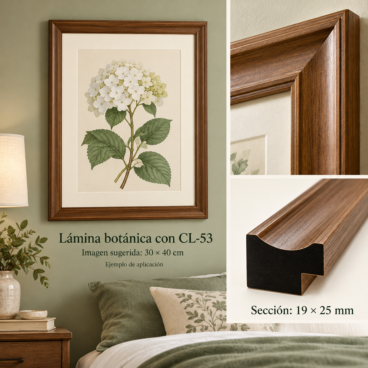 Moldura de madera lisa para marco CL53 – Kit de 4 piezas