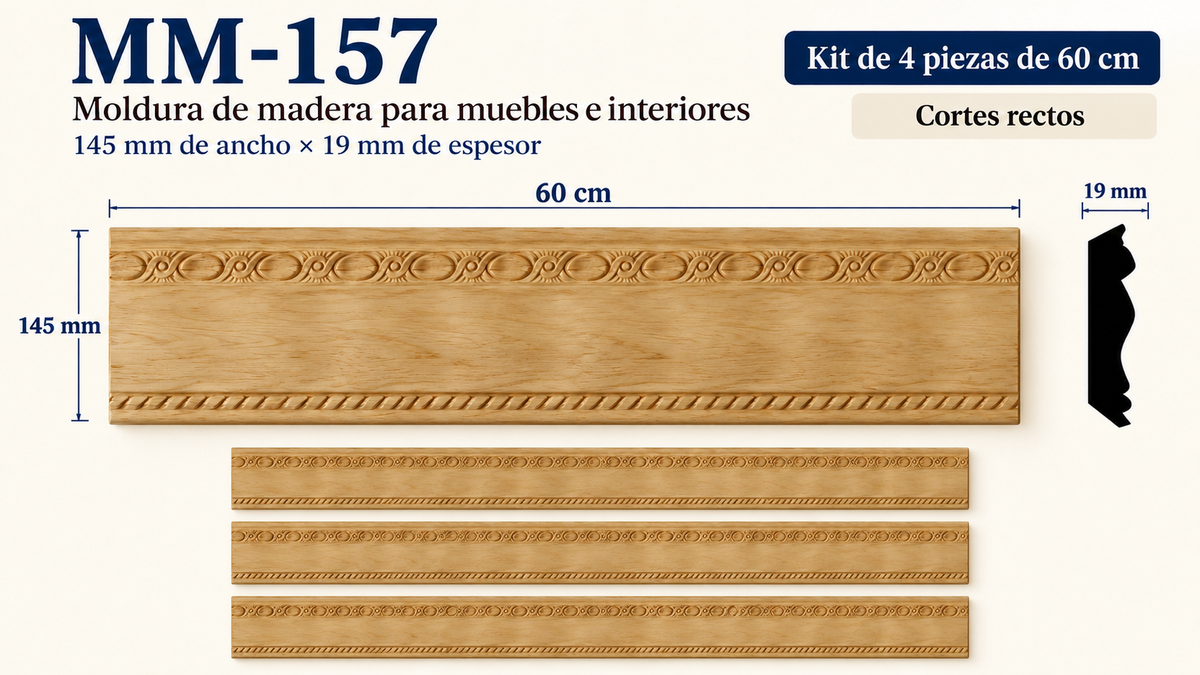 Moldura de madera grabada para mueble MM-157 – Kit de 4 piezas