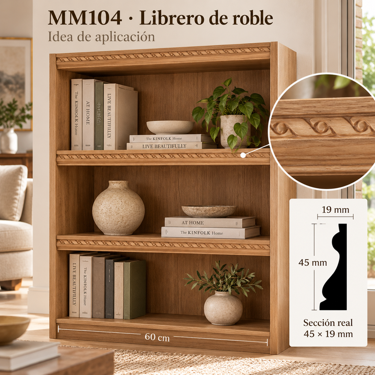 Moldura de madera grabada para mueble MM-104 – Kit de 2 piezas