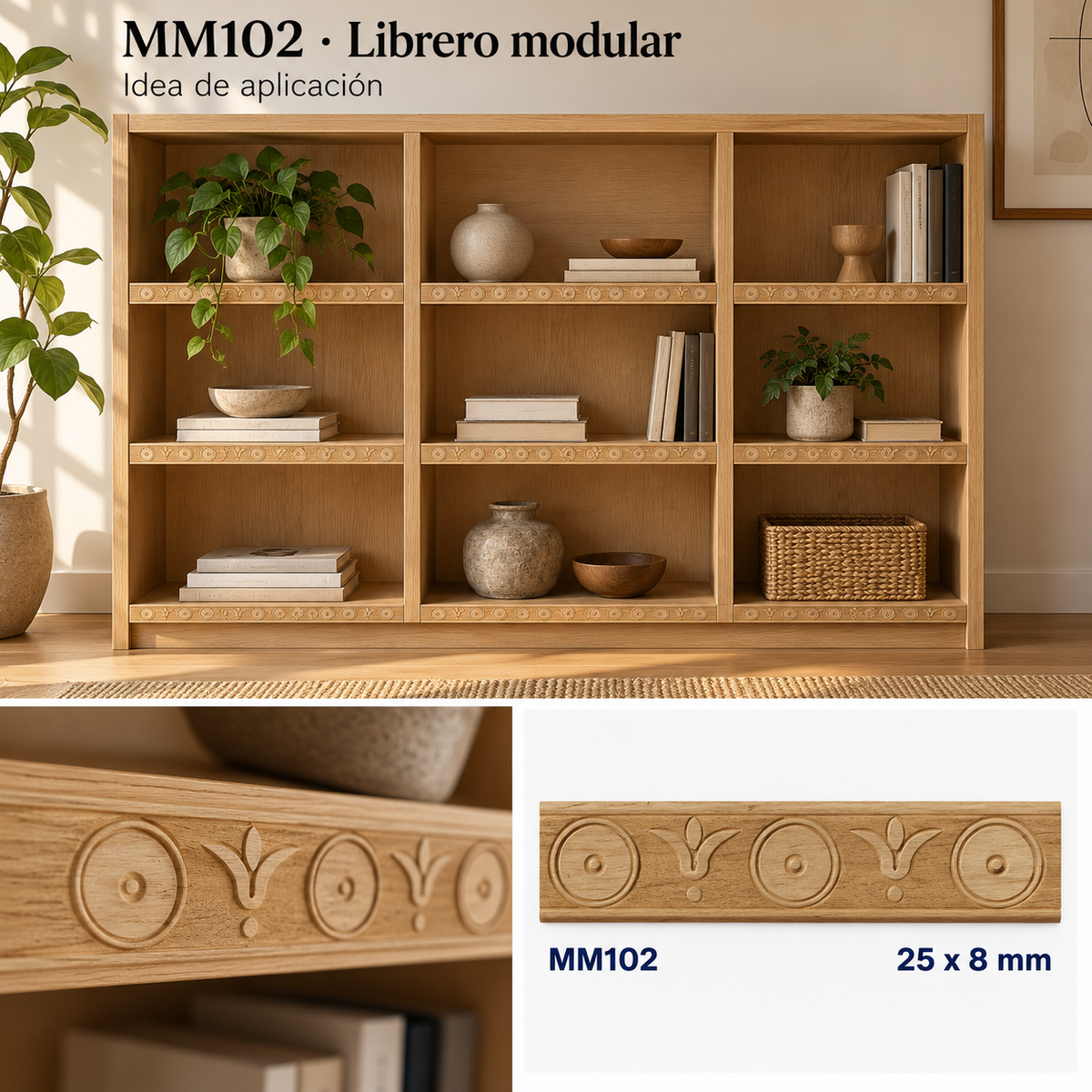 Moldura de madera grabada para mueble MM-102 – Kit de 4 piezas