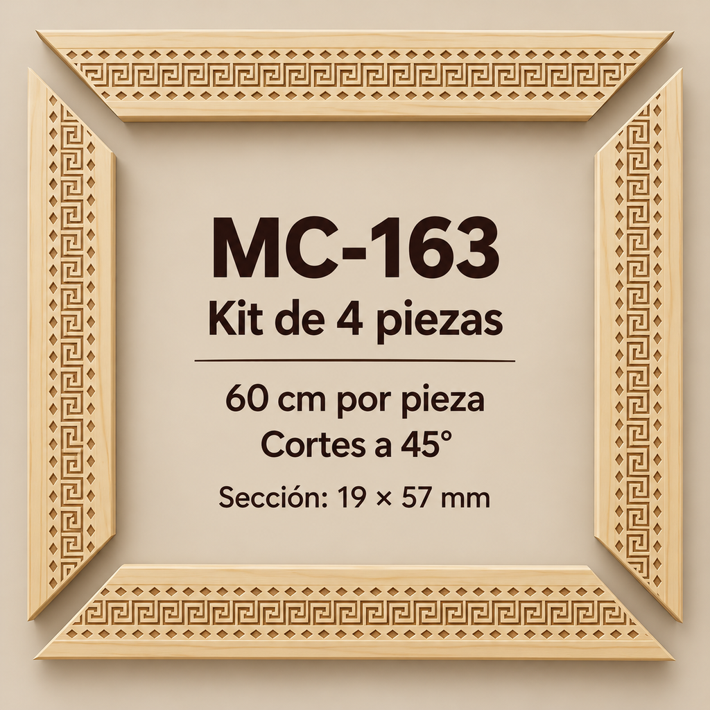 Moldura de madera grabada para marco MC163 – Kit de 4 piezas