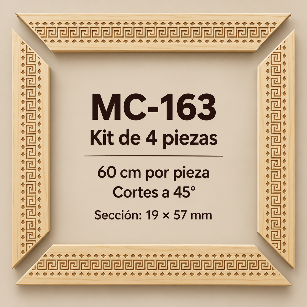 Moldura de madera grabada para marco MC163 – Kit de 4 piezas