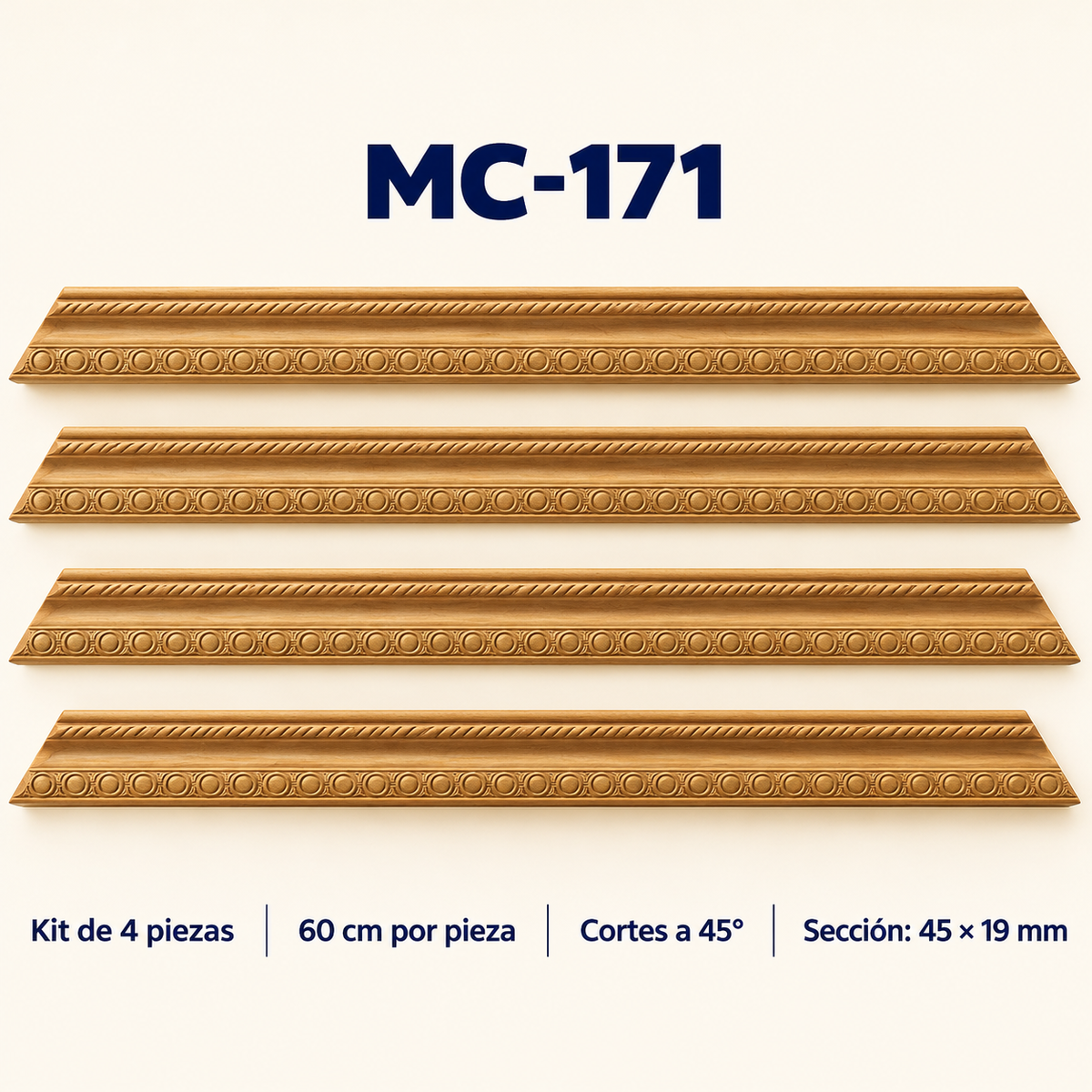 Moldura de madera grabada para marco MC171 – Kit de 4 piezas