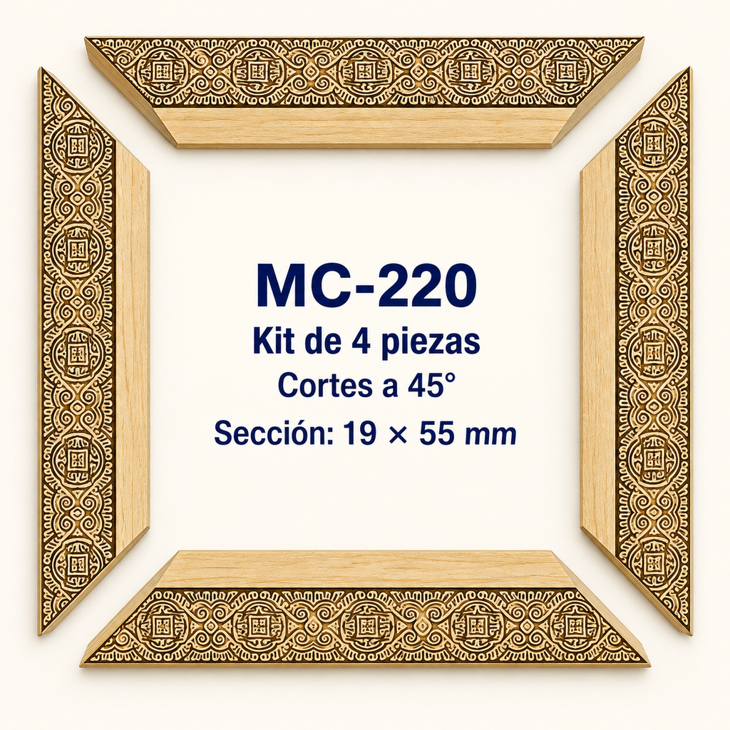Moldura de madera grabada para marco MC220 – Kit de 4 piezas