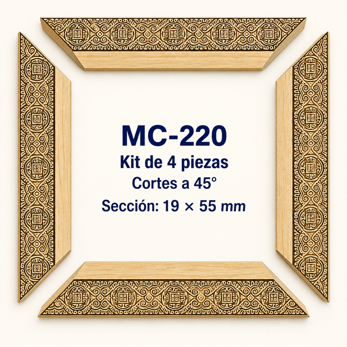 Moldura de madera grabada para marco MC220 – Kit de 4 piezas