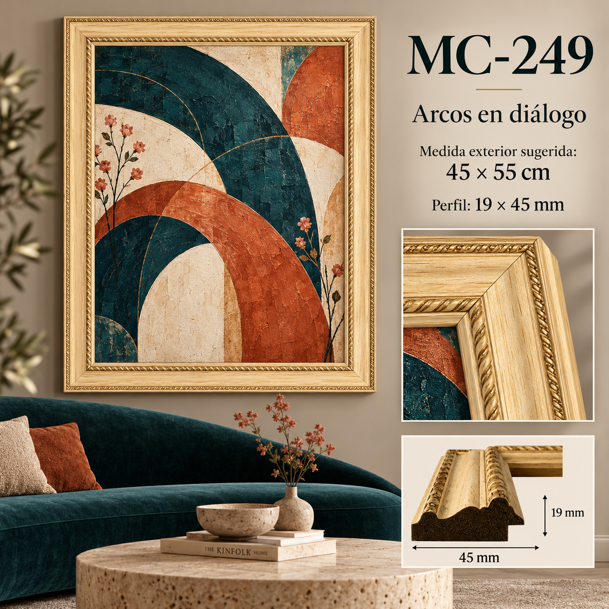 Moldura de madera grabada para marco MC249 – Kit de 4 piezas