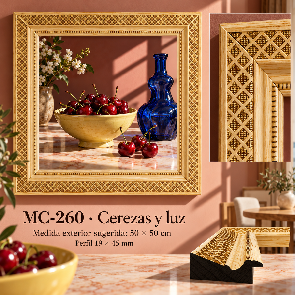 Moldura de madera grabada para marco MC260 – Kit de 4 piezas