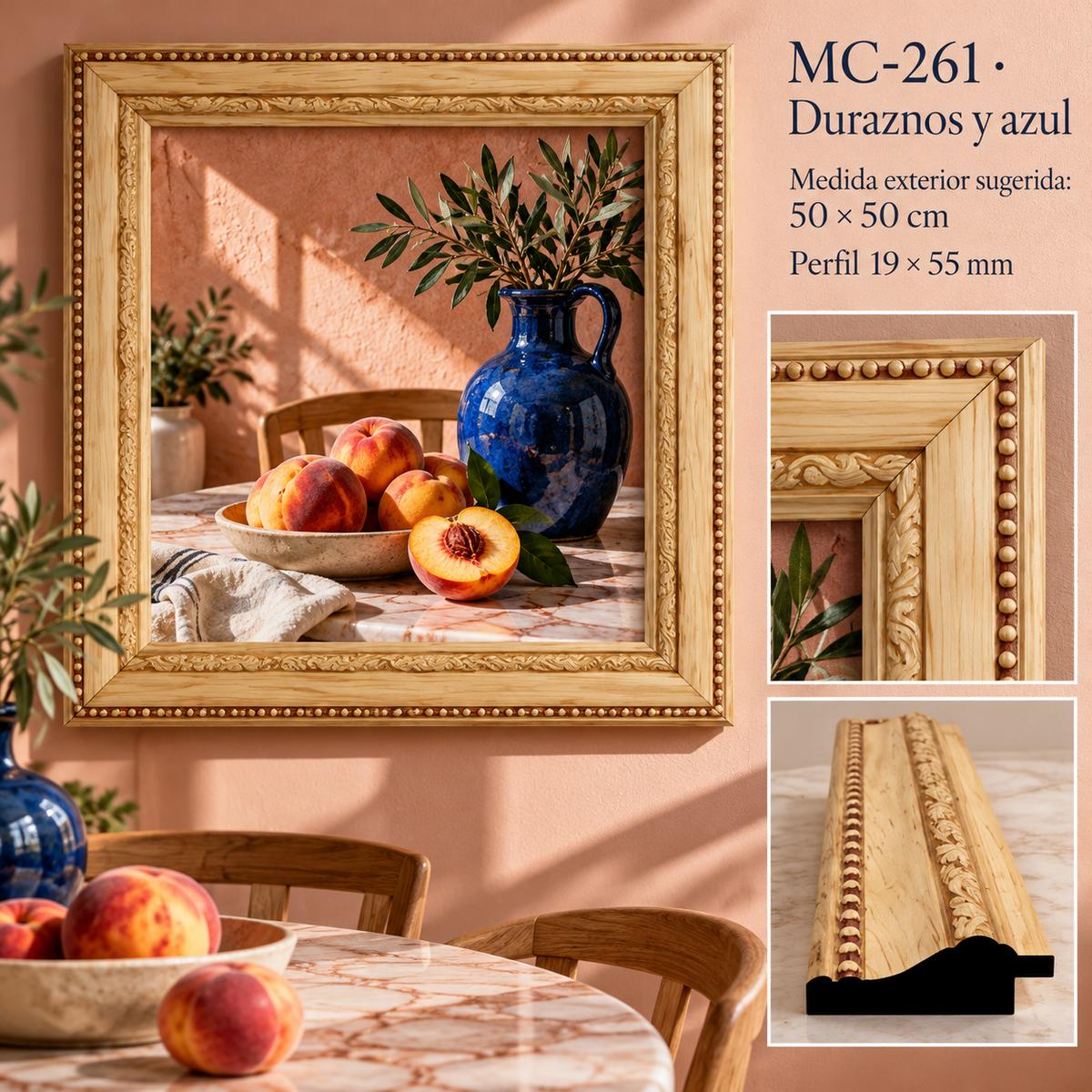 Moldura de madera grabada para marco MC261 – Kit de 4 piezas