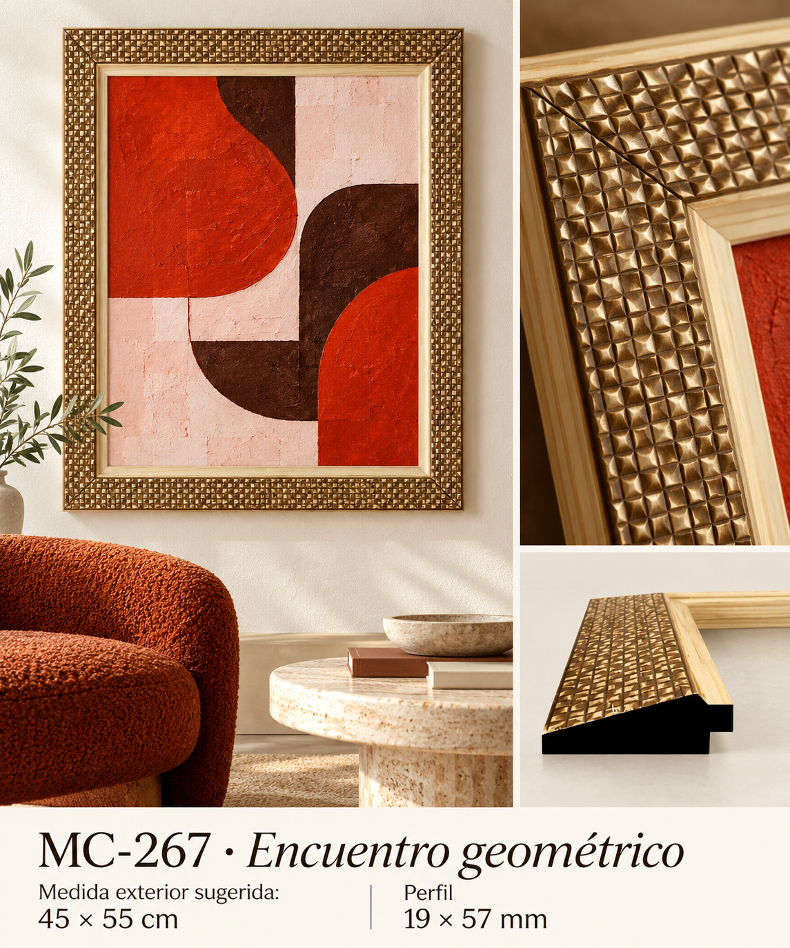 Moldura de madera grabada para marco MC267 – Kit de 4 piezas