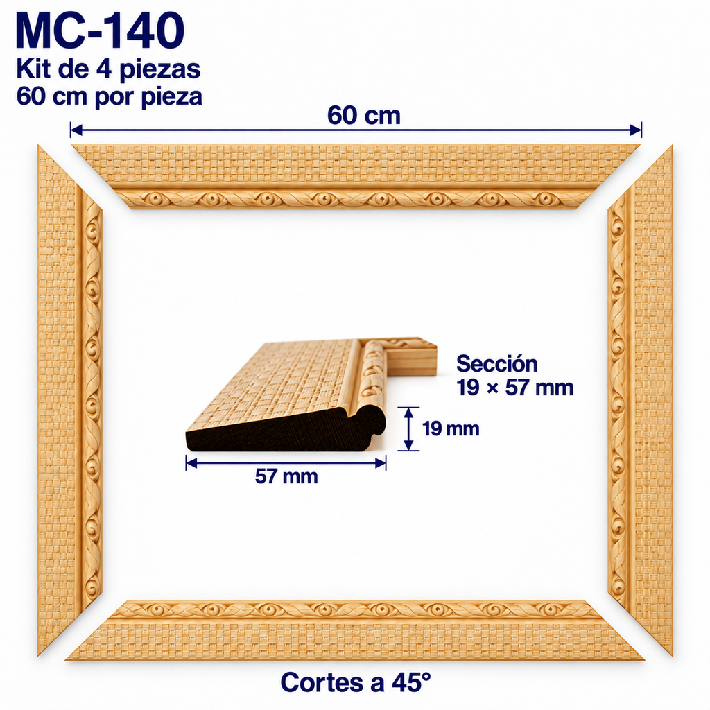 Moldura de madera grabada para marco MC140 – Kit de 4 piezas