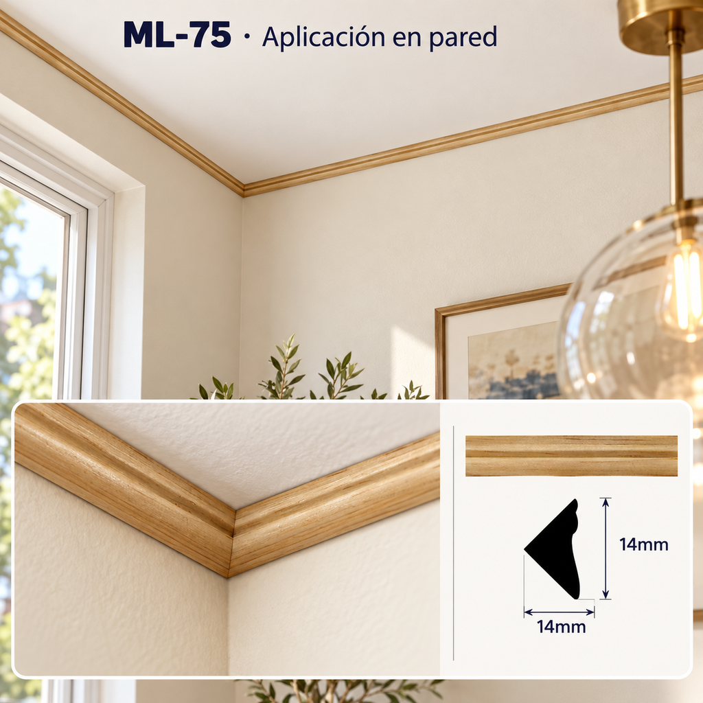Kit de 4 piezas moldura lisa modelo ML-75 TIPO ESQUINERA