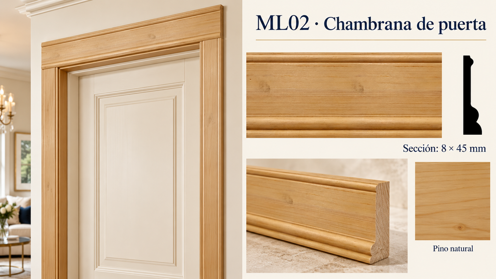 Moldura de madera lisa para mueble ML-02 – Kit de 4 Piezas TIPO CHAMBRANA