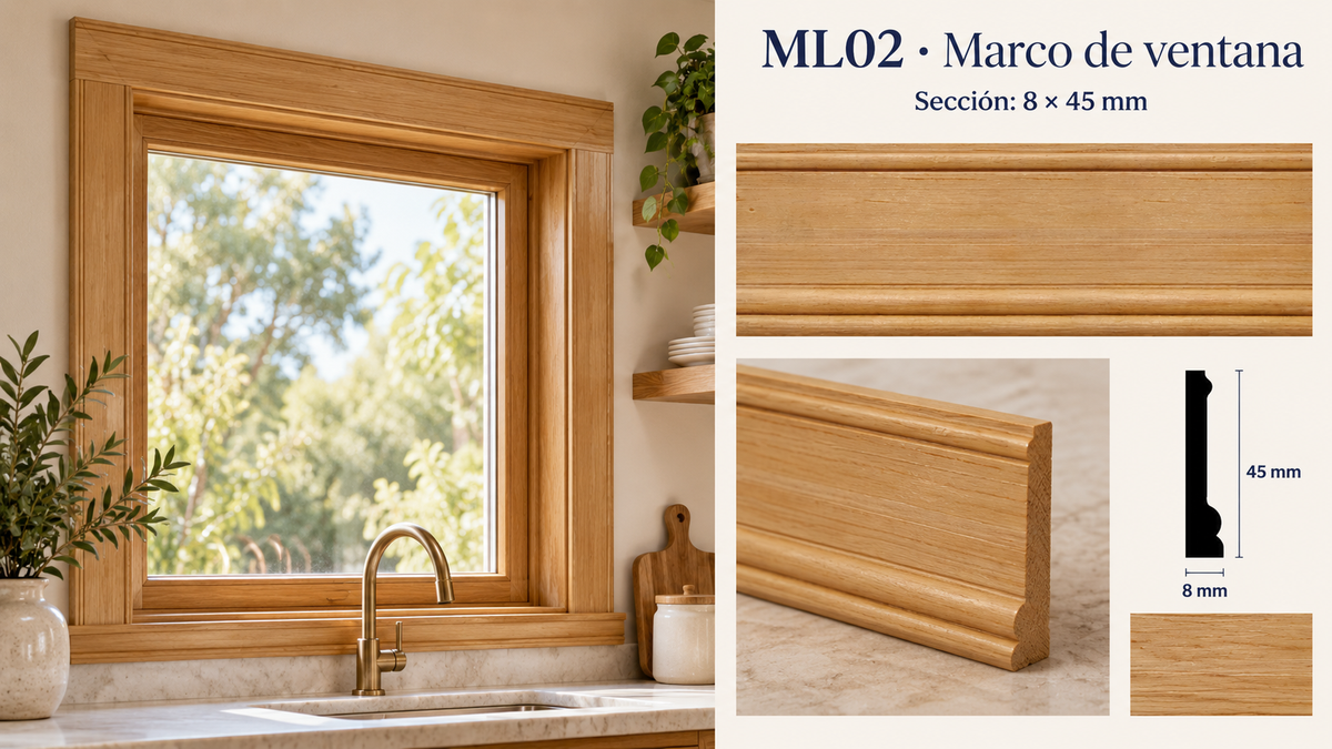 Moldura de madera lisa para mueble ML-02 – Kit de 4 Piezas TIPO CHAMBRANA