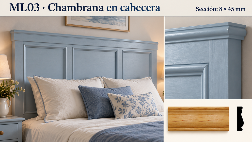 Moldura de madera lisa para mueble ML-03 – Kit de 4 Piezas TIPO CHAMBRANA