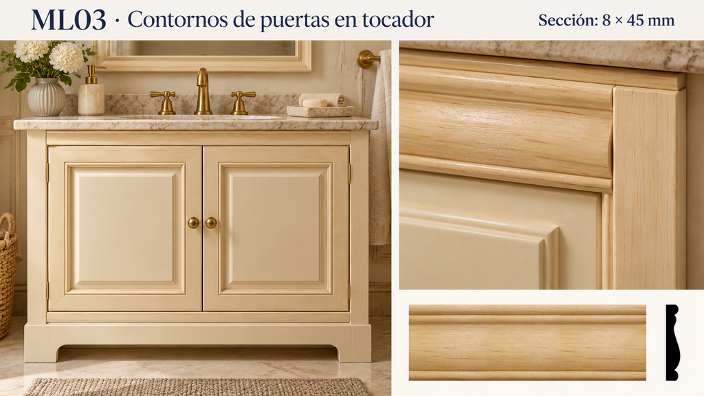 Moldura de madera lisa para mueble ML-03 – Kit de 4 Piezas TIPO CHAMBRANA