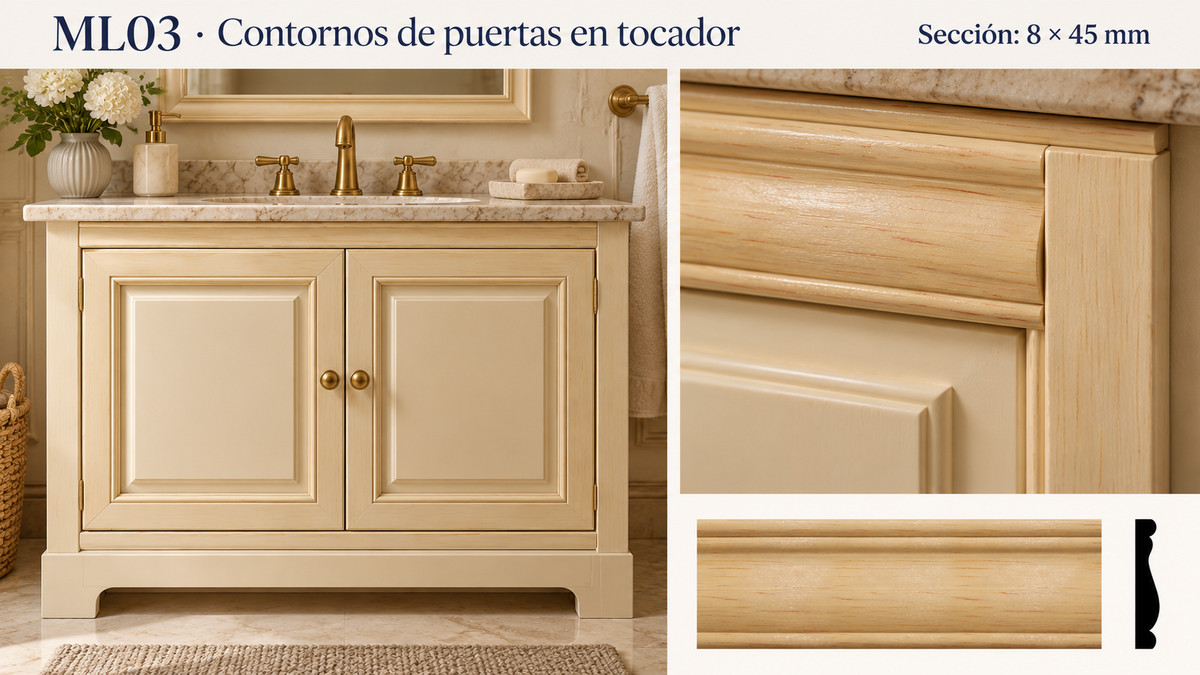 Moldura de madera lisa para mueble ML-03 – Kit de 4 Piezas TIPO CHAMBRANA