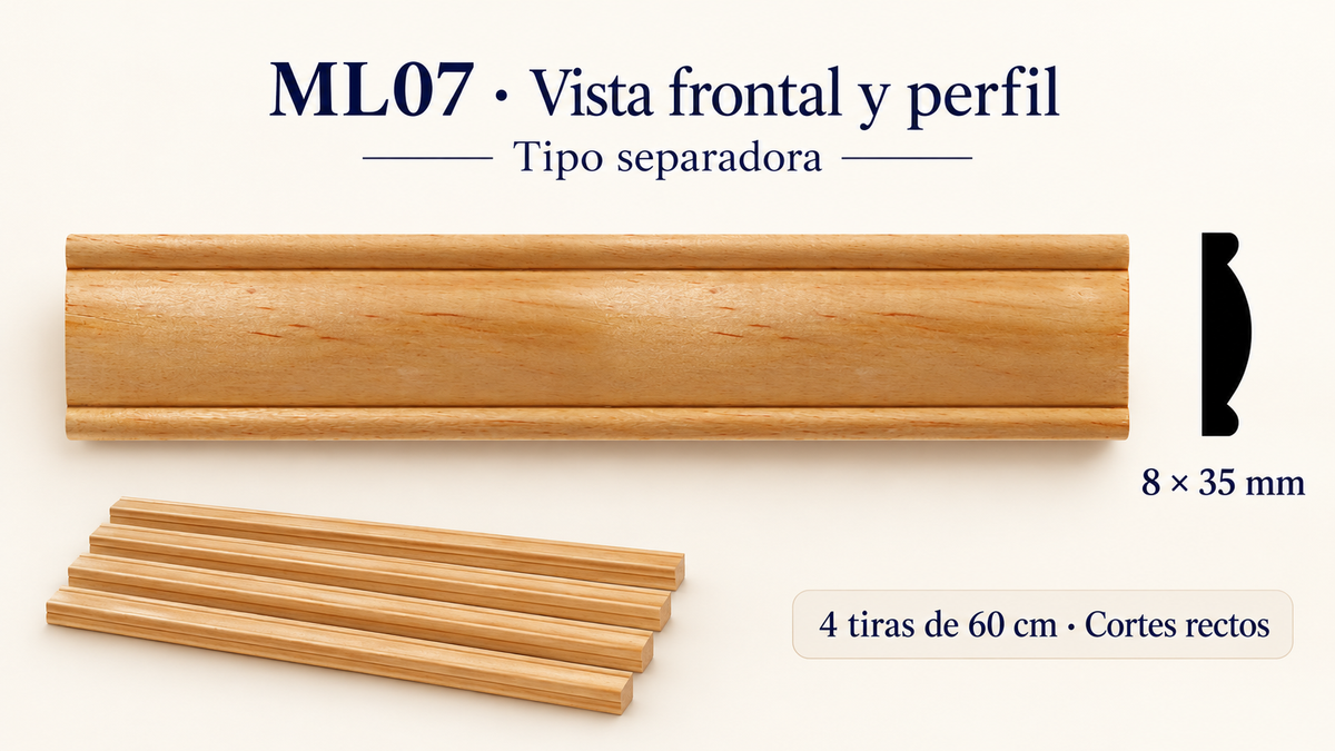 Moldura de madera lisa para mueble ML-07– Kit de 4 Piezas TIPO SEPARADORA