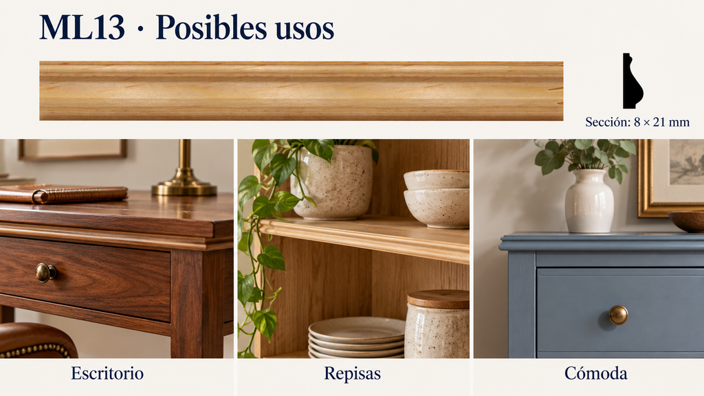Moldura de madera lisa para mueble ML-13 – Kit de 4 Piezas TIPO PECHO PALOMA