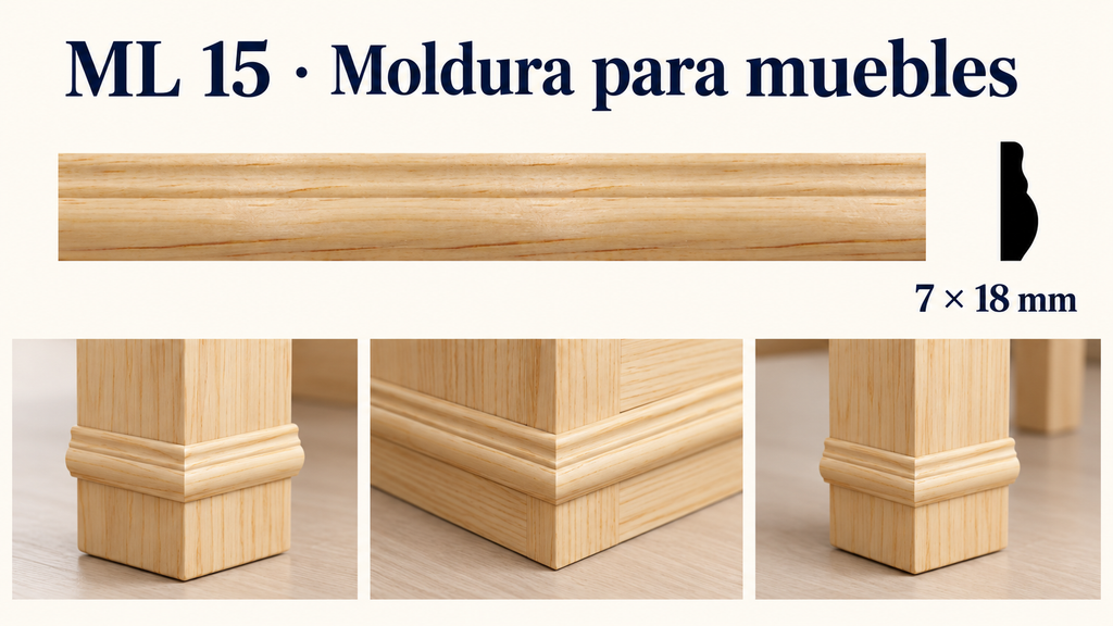Moldura de madera lisa para mueble ML-15 – Kit de 4 Piezas