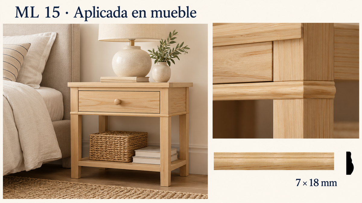 Moldura de madera lisa para mueble ML-15 – Kit de 4 Piezas